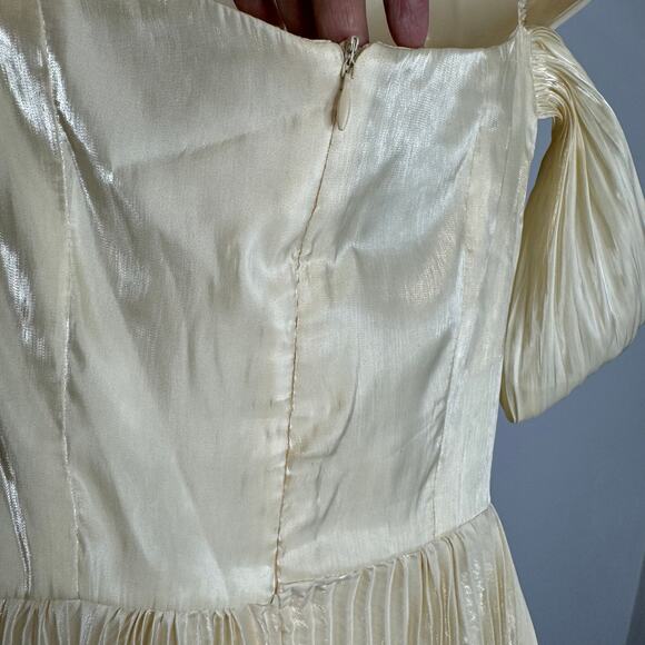 Elpis Pleated Vintage Inspired Off Shoulder Dress Ivory Gatsby Small New - Picture 10 of 13